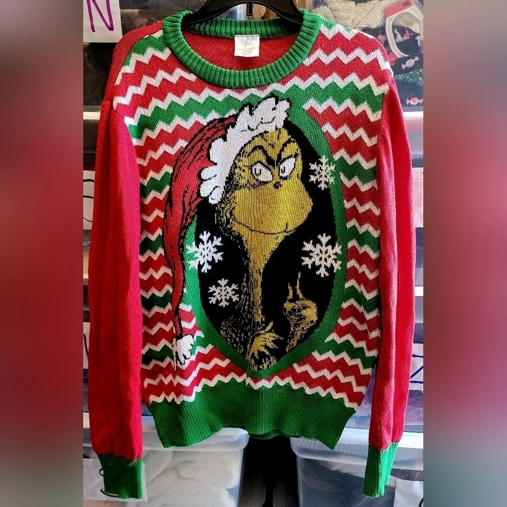 Dr. Suess' The Grinch Ugly Christmas Knit Sweater Men's Large L Holiday Party
